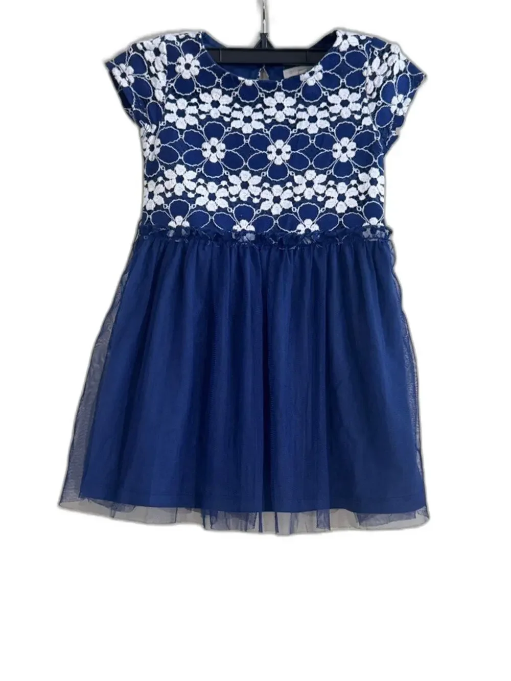 Self Esteem Navy and White Floral Lace Tulle Dress